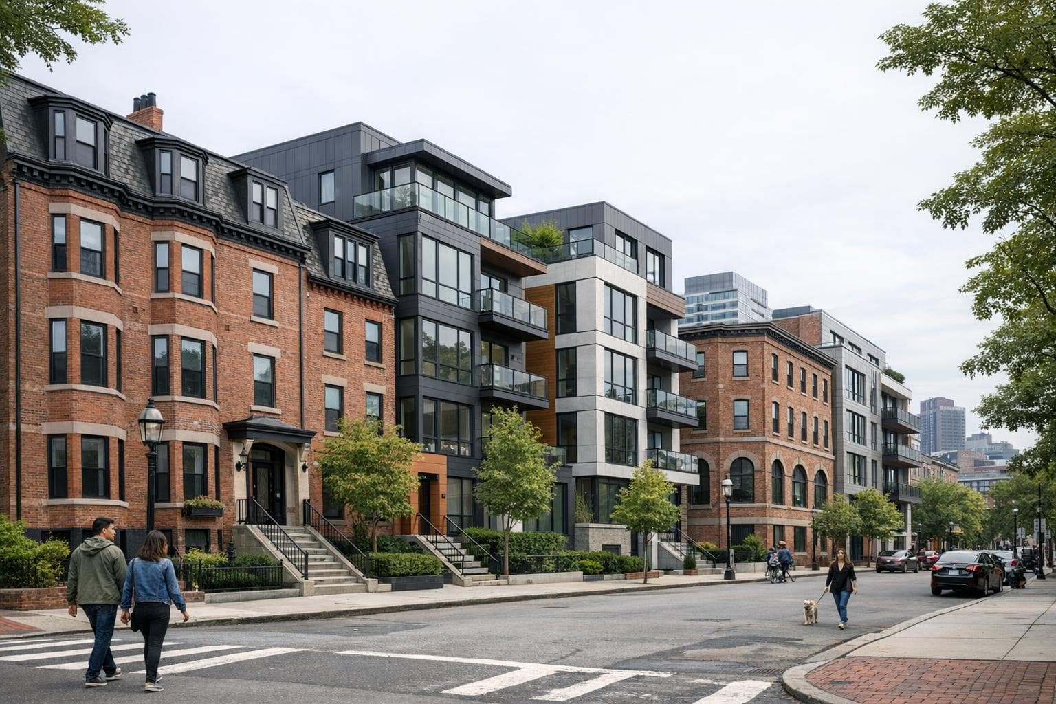 Urban Boston-area residential renovation streetscape