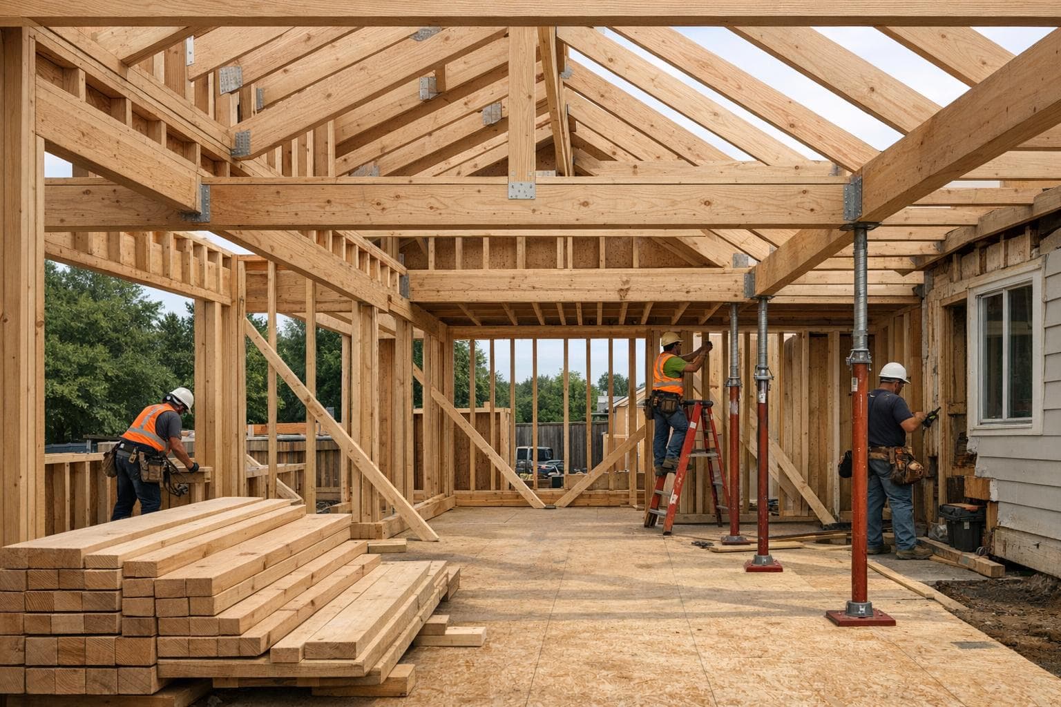 Brownstone rear addition framing in progress