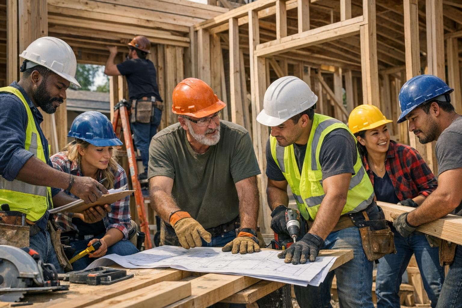 Field crew collaboration at active project site